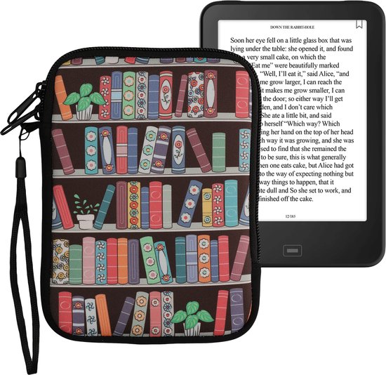 kwmobile Universele Cover voor eReader - Neopreen hoesje Zomerse bibliotheek design blauw / groen / roze - 17 x 12 x 2 cm