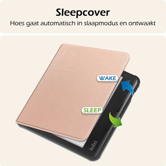 Hoesje Geschikt voor Kobo Libra Colour Hoes Book Case - Hoes Geschikt voor Kobo Libra Colour Hoesje Book Cover Met Screenprotector - Rosé Goud van Hoesje  — afbeelding 3