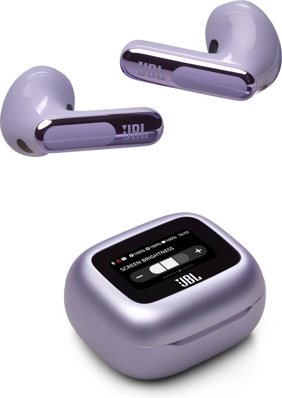JBL Live Flex 3 - Draadloze Noise Cancelling Oordopjes - Oortjes Draadloos - Bluetooth - Open-fit - Smart Charging Case met Display - 50 uur batterij - Paars