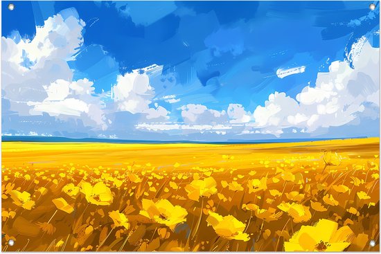 Bloemenveld tuinposter - Natuur poster - Tuinposter Lucht - Poster buiten - Schuttingdoek - Tuin decoratie tuinposter 120x80 cm