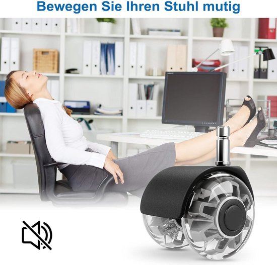 DXRacer Wielen Set – 5 Stuks – 7,5 Cm – Rubber – Vloervriendelijk – Universele Bevestiging – Voor Gaming- & Bureaustoelen