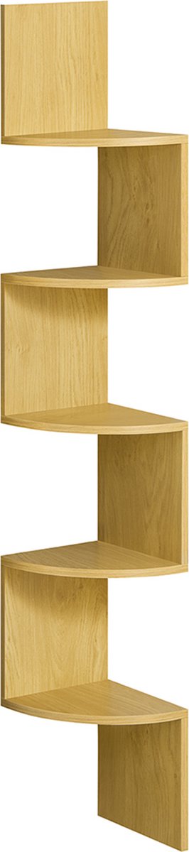 Woon Wereld Wandplank met 5 niveaus voor boeken in natuurlijke eikenkleur