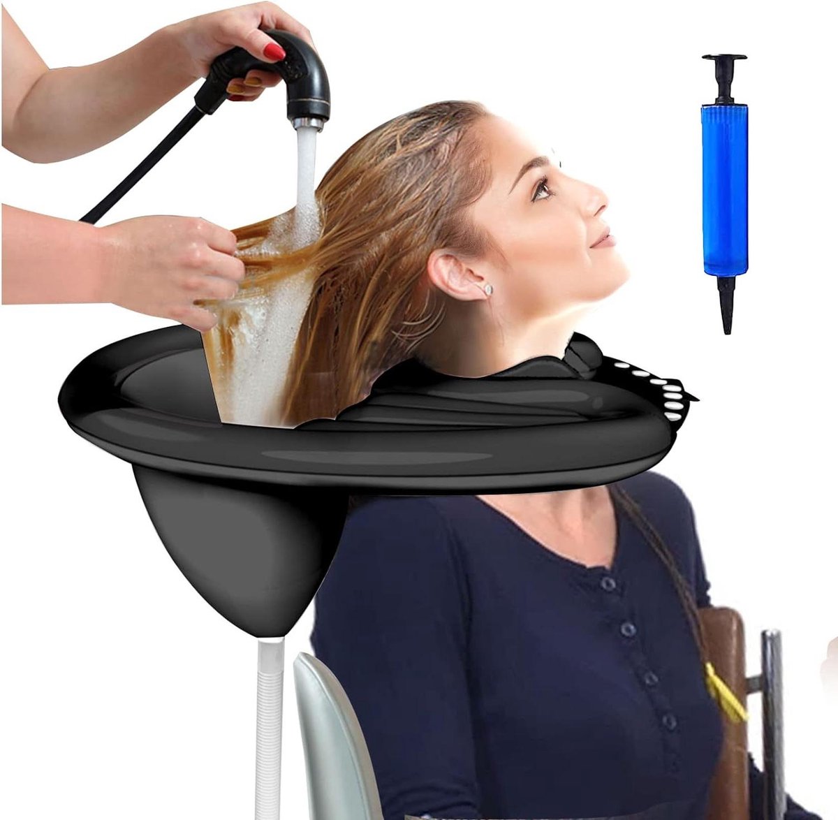Haarwasbak Draagbare opblaasbare shampoobak - mobiele salon PVC opvouwbare haarwastafel - wassen haar voor gehandicapte zwangere vrouwen - bed thuis (zwart) Haarwasbak