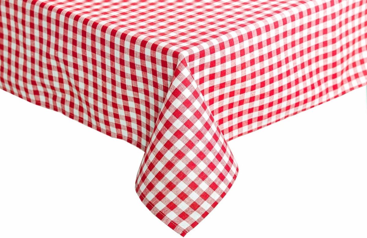 Geruite tafelkleden - Landhaus stijl - 100% katoen - Rood-wit geruit - 130 x 280 cm