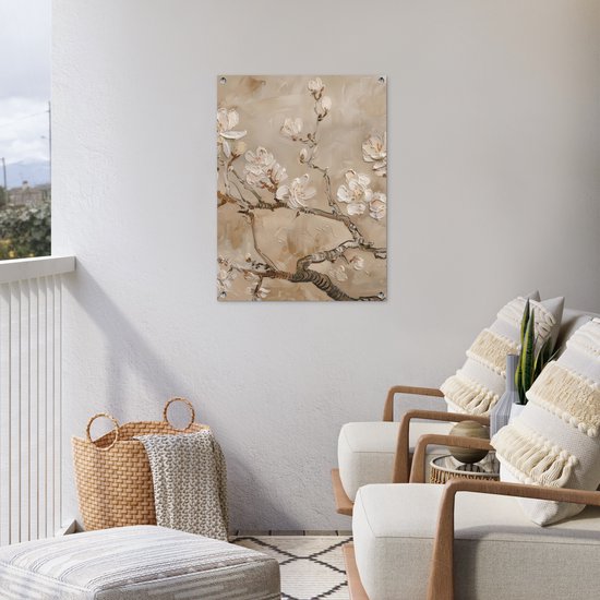 Affiche de jardin 60x80 cm - Décoration de jardin Fleurs - Moderne - Beige - Wit - Fleur - Affiche pour le jardin - Décoration extérieure - Peinture de jardin de clôture - Décoration murale en tissu de jardin - Décoration murale en tissu de balcon
