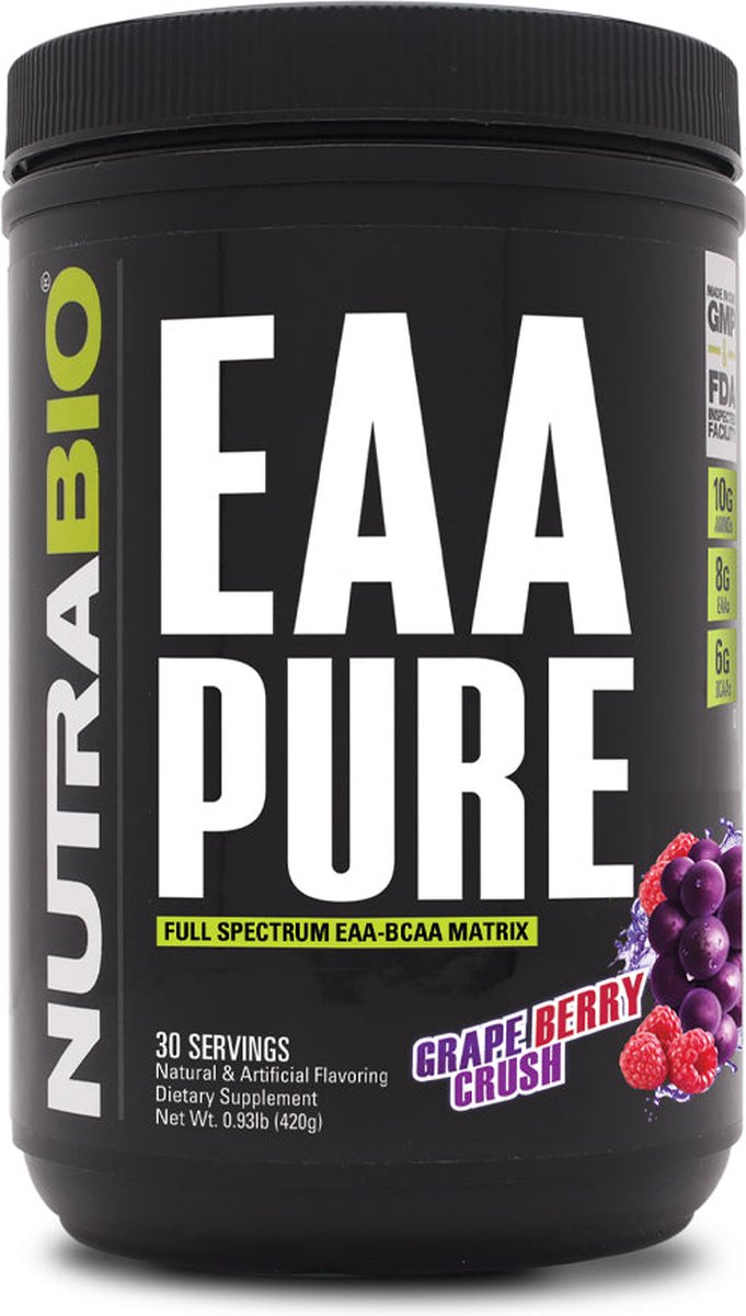 Goedkoopste Nutrabio EAA PURE - Optimale Spierherstel en Hydratatie met Alle 9 Essentiële Aminozuren - 30 servings Blue Raspberry