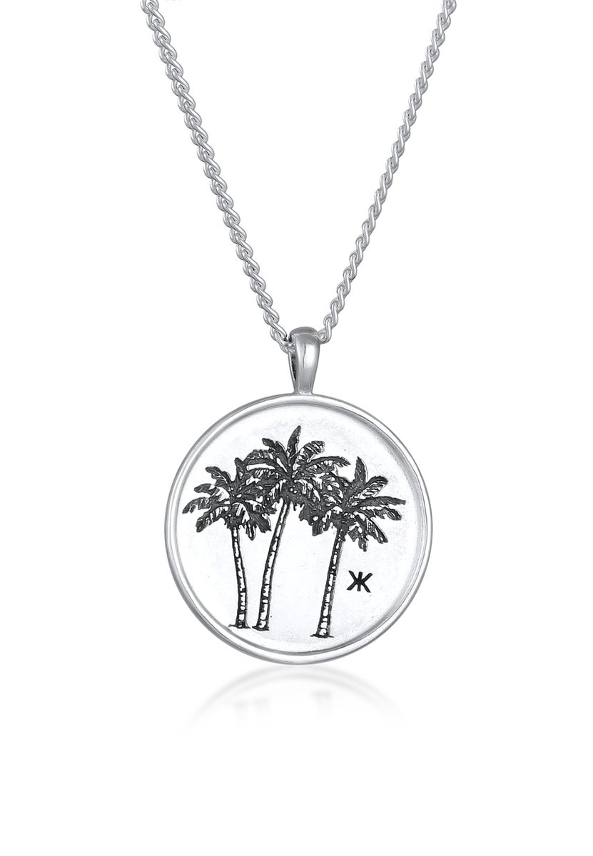 KUZZOI - Halsketting - Heren plaatje hanger maritiem motief palmbomen in 925 sterling zilver - Heren