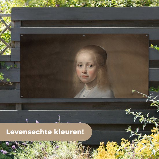 Décoration murale à l'extérieur d'une fille en bleu - Peinture de Johannes Cornelisz. Verspronck - 160x80 cm - Toile de jardin