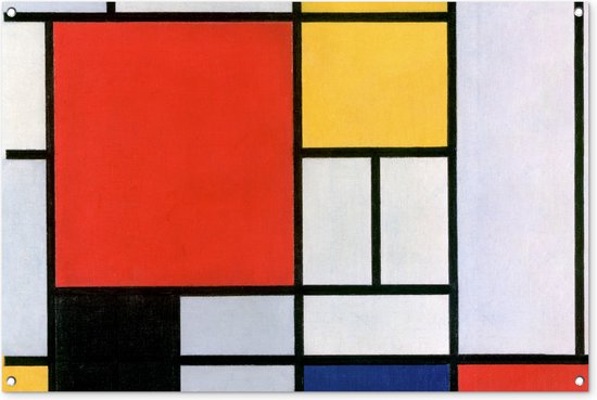 Tuinposter 120x80 cm - Tuindecoratie Kunst - Mondriaan - Oude meesters - Compositie 2 - Poster voor in de tuin - Buiten decoratie - Schutting tuinschilderij - Tuindoek muurdecoratie - Wanddecoratie balkondoek