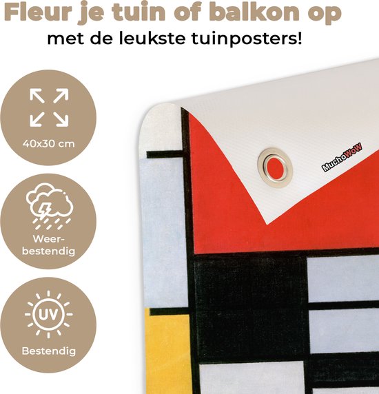 Décoration de Jardin Art - Mondrian - Maîtres anciens - 40x30 cm - Toile jardin - Affiche extérieure