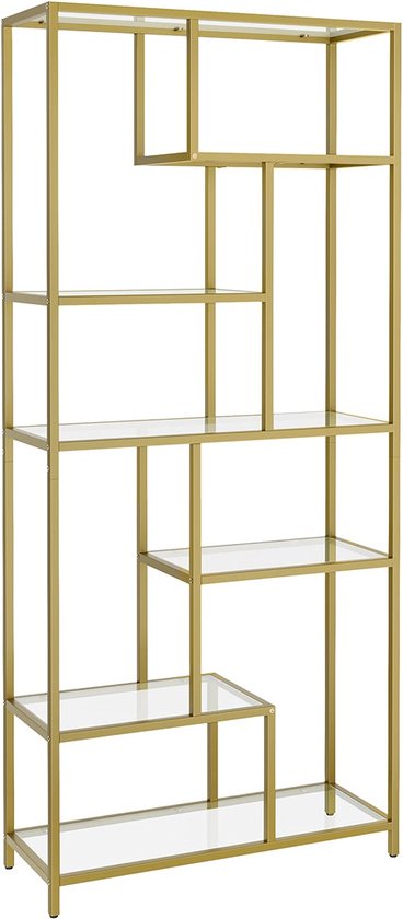 Rootz Gold Glass Steel Stand Plank - Display Rack - Gehard glas - Stevig stalen frame - Ruime opslag - 30 cm x 80 cm x 180 cm