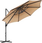 Rootz Cantilever Umbrella - Patio Umbrella - Outdoor Umbrella - Steel Frame - 180g/m2 Polyester - Ø 300cm - 240cm Height - Camel Brown - 15.3kg - Solar Panel Included