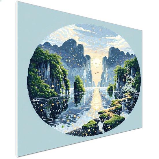 Pixel art mos schilderij | Mossy pixels intertwine in a mesmerizing symphony of nature's art | Kunst - 60x60 centimeter op Dibond | Foto op Dibond