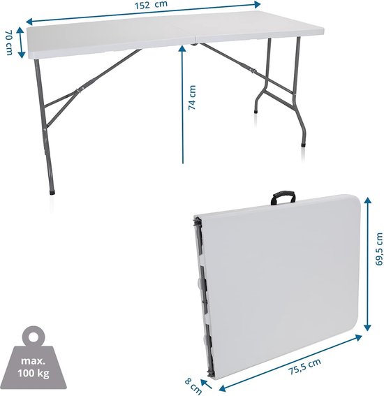 GYMFLEX Klaptafel 180x74 Cm - Inklapbare Tuintafel Kunststof Met Handvat, Zwart, Voor Camping, BBQ En Feest