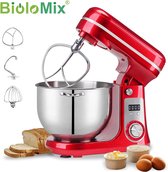 Biolomix Keukenmachine - Keukenmixer - Foodprocessor - Mixer - Blender - Stille motor - Keukenmachines - Mixer met mengkom - Mixers - 6L kom - Rood