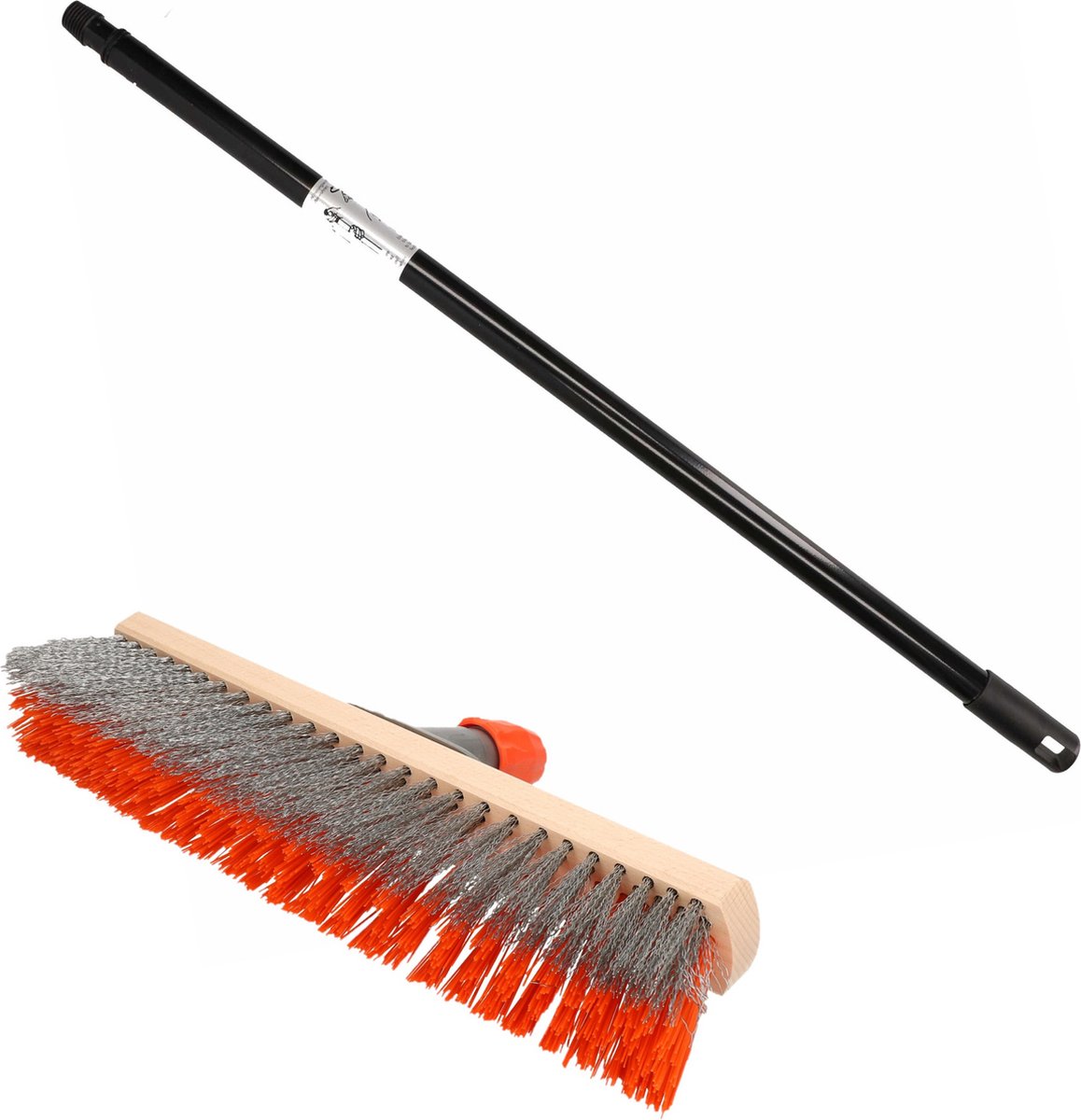 Goedkoopste Buemag Bezem buiten - met telescoopsteel - staaldraad/elaston - 40 cm - oranje/grijs - straatbezem