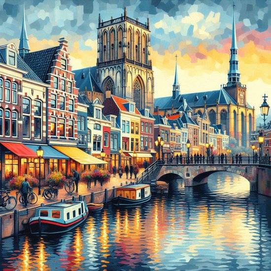 Acryl groningen schilderij | Reflectie van de historische pracht van Groningen in acryl | Kunst - 30x30 centimeter op Canvas | Foto op Canvas