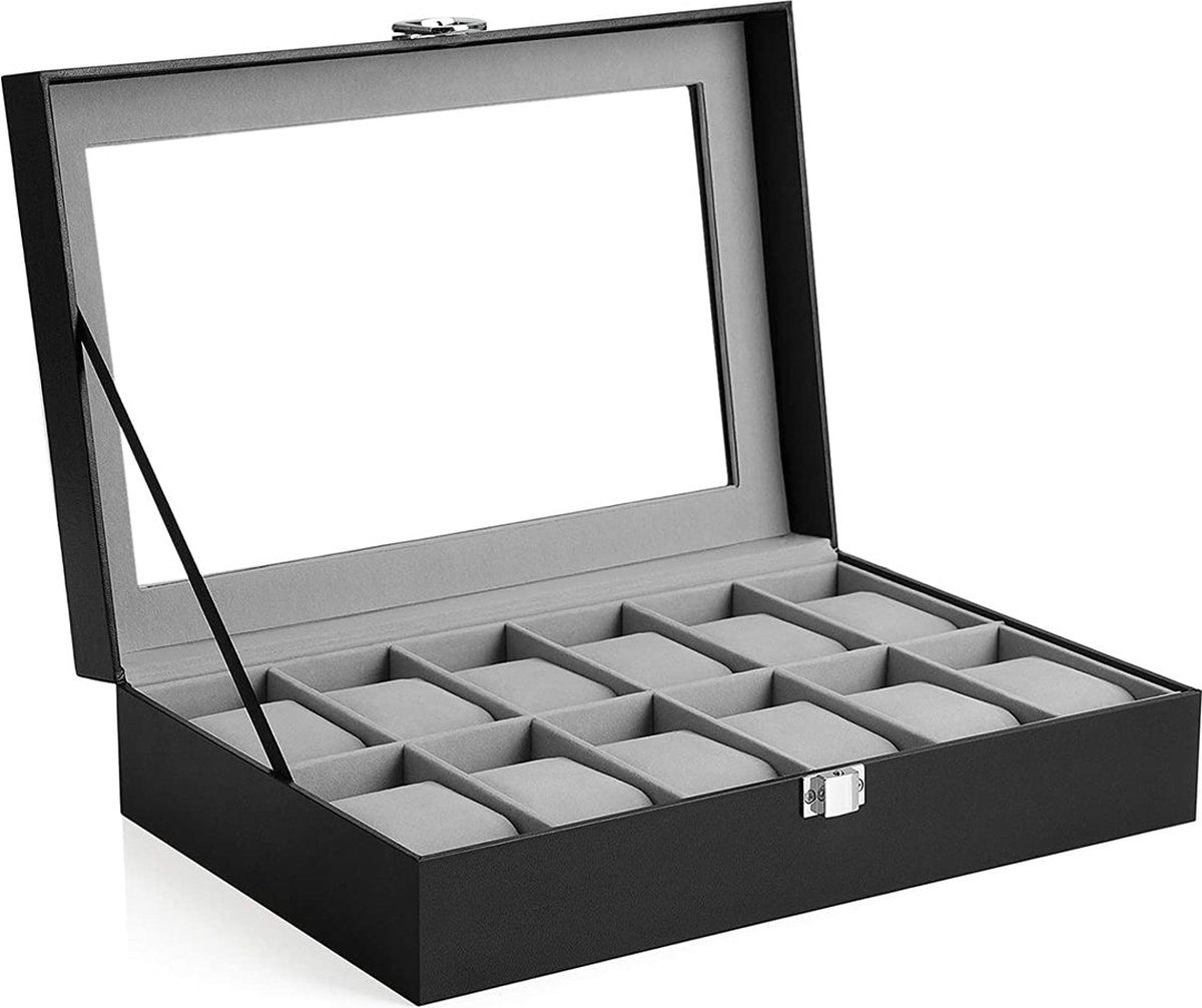 Watch Box Organizer - Horlogevitrine - Horlogeopslag - Verwijderbare horlogekussens - Uitstekend cadeau-idee - Stijlvolle decoratie - 32 cm x 18,6 cm x 8,5 cm