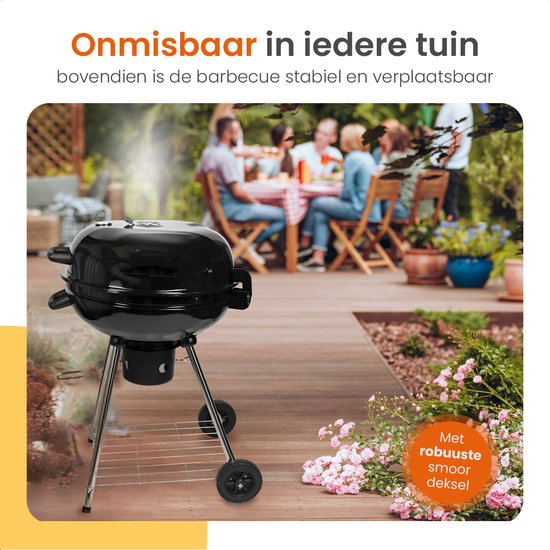 Goliving Houtskool Barbecue - Ø54 cm - Inclusief Accessoires - Houtskoolbarbecues op Wielen - XXL BBQ met Deksel - Rond - 65 x 89 cm - Zwart - Metaal van Goliving — afbeelding 3
