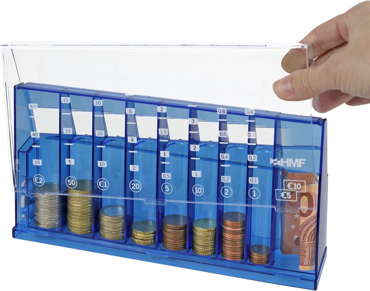 Plateau à Monnaie Euro HMF - 8 Ranges Inclinées - Pour Pièces 1c à 2€ - Plastique ABS Noir