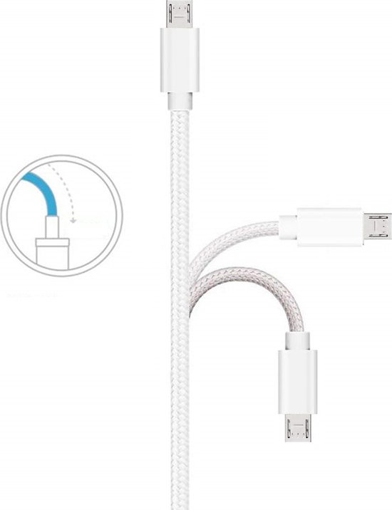 2x Câble Micro USB vers USB A Nylon Tressé Argent Blanc - 1 mètre - Câble de Charge pour Asus Zenfone GO ZB552KL / GO ZB551KL