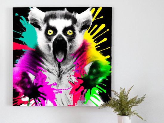 Colorful lemur explosion | Colorful Lemur Explosion | Kunst - 50x50 centimeter op Dibond | Foto op Dibond