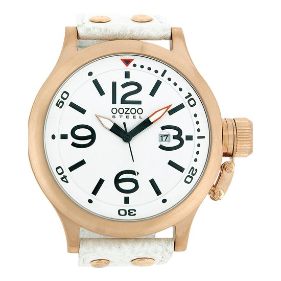 OOZOO Timepieces - Rosé goudkleurige horloge met witte leren band - OS207