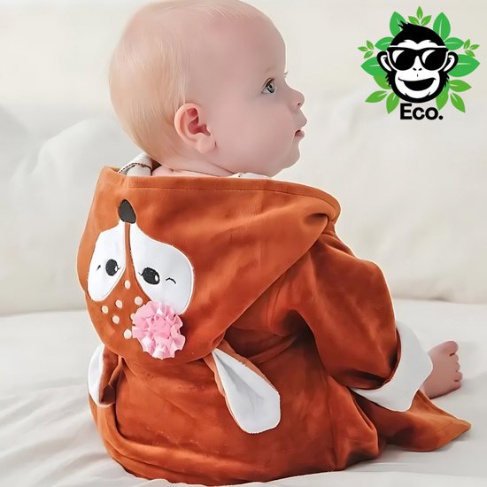 BoefieBoef Hert Bamboe Baby Badjas 0-2 Jaar (85 cm lang max) - Luxe, Superzacht & Hypoallergeen - Eco Kinderbadjas met Dieren Capuchon - Absorberende Peuter Handdoek Jongen & Meisje - Cadeau Zwemles, Carnaval, Verjaardagen of Kraam - Bruin van Merkloos — afbeelding 5