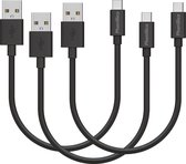 3x USB C naar USB A Kabel Zwart - 0,2 meter - Oplaadkabel voor Oppo A5 2020 / OPPO A9 2020