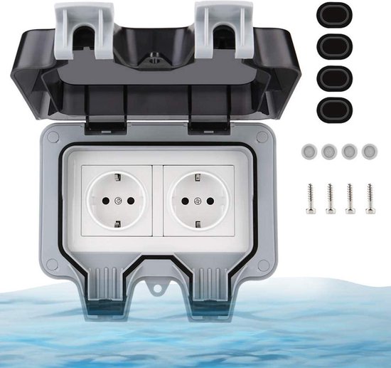 Schuko opbouw stopcontact voor vochtige ruimtes IP54 met rookglazen deksel (3-voudig