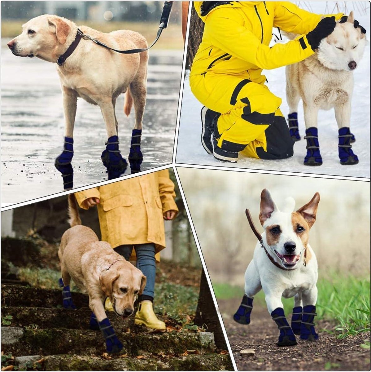 Hondenlaarzen, set van 4 waterdichte hondenschoenen met reflecterende bandjes, antislipzool, pootbescherming, puppyschoenen voor kleine, middelgrote