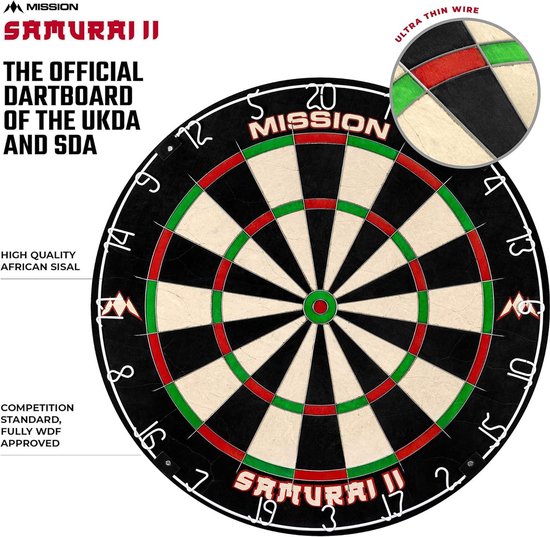 Professioneel Wedstrijddartbord met Ultradunne Draadconstructie - Niet-vervagende Kleuren - Mission Darts Samurai II DB023 Dartbord van Mission — afbeelding 5