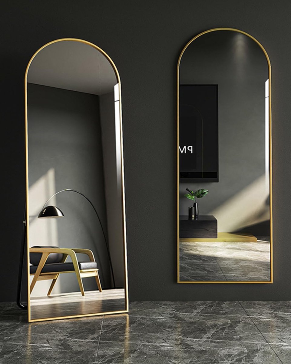 Dutchers® Passpiegel - Staande Spiegel - Robuust Frame - Staand Of Hangend - Goud - 45x147cm