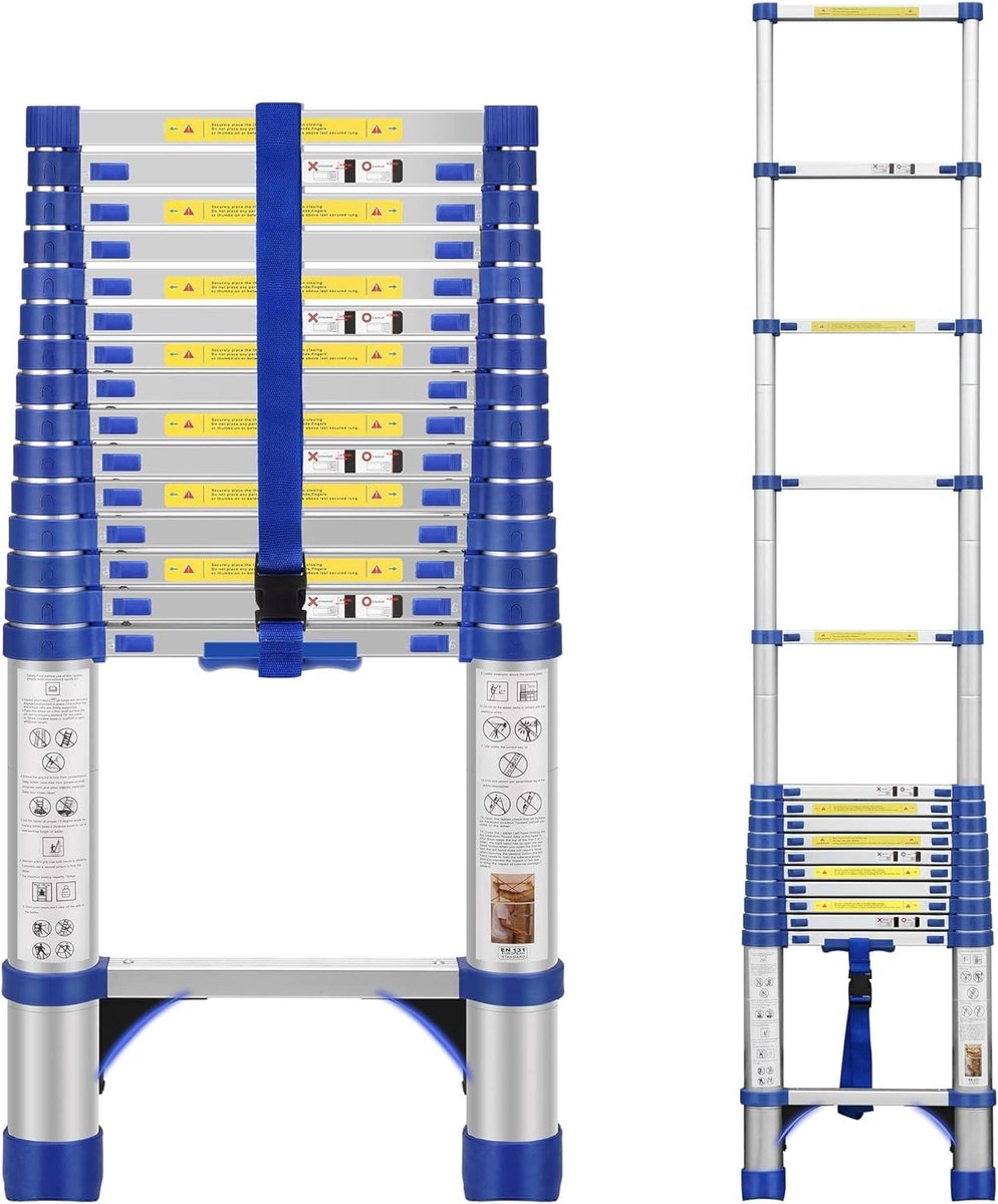 Telescopische ladder aluminium lichtgewicht uittrekbare ladder met antislip voeten draagbare zolderladder heavy duty camper inklapbare ladder voor camper huishouden