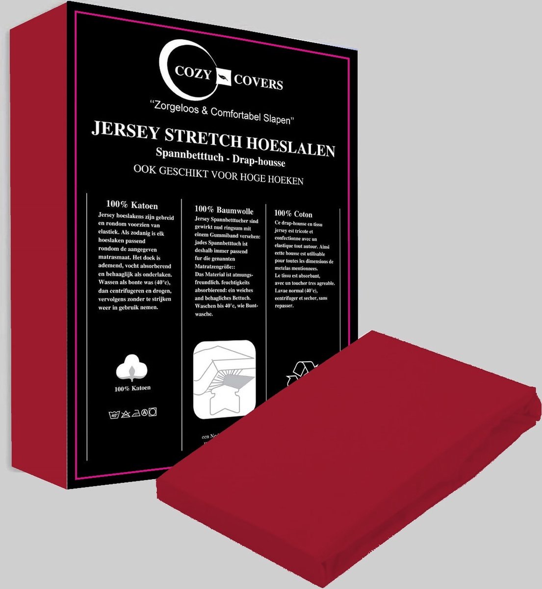 Cozy covers Jersey hoeslaken 100% katoen 140x200 cm - rondomelastiek + 30 cm matrasdikte - Rood