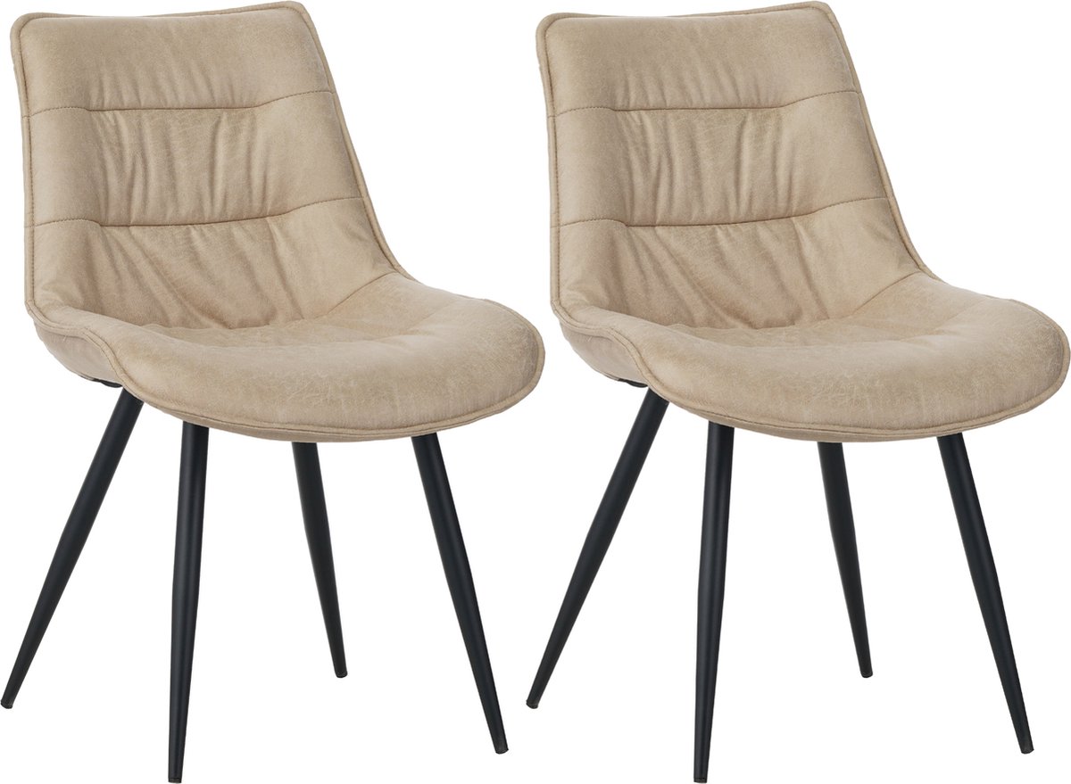 Colenis Manila Eetkamerstoel - Set Van 2 - Beige - Microfiber Stof- Zonder Armleuning