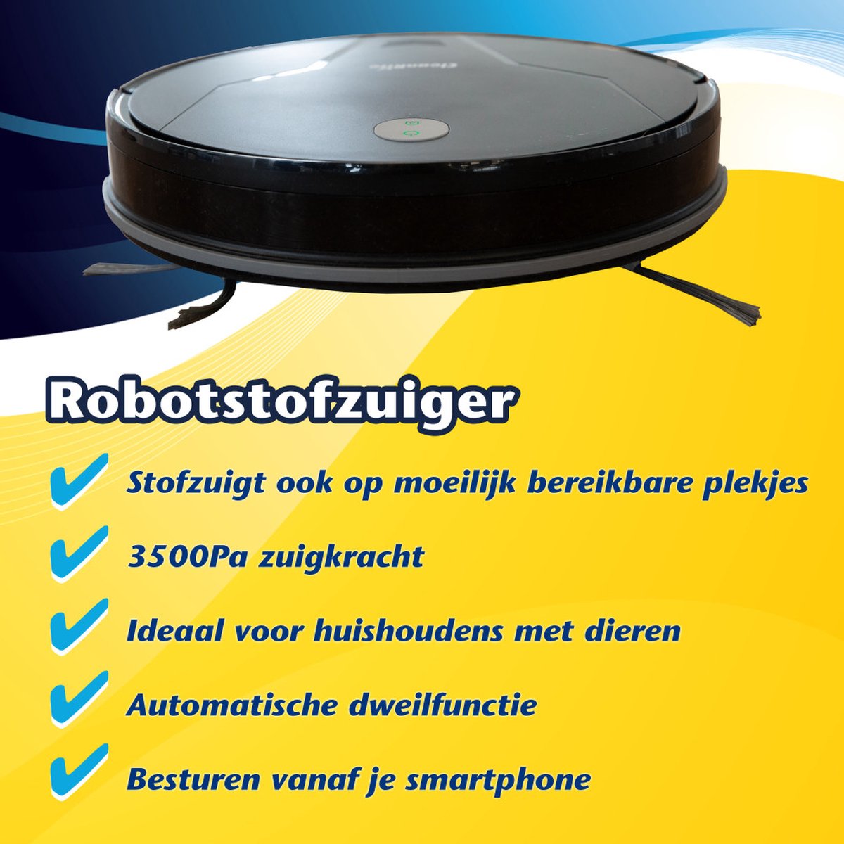 Afbeelding 2 van Robotstofzuiger met Dweilfunctie - 3500 PA - App - Robotstofzuiger met Laadstation - Huisdieren Dweilrobot - Hondeharen / Huisdierharen - CleanRite