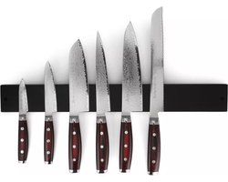 Yaxell Super Gou Messenset – 7-delig – Zwarte Magneetstrip met 6 Messen – 161 Lagen Damaststaal – SG2 Staal – 63 HRC – Canvas-Micarta Heft