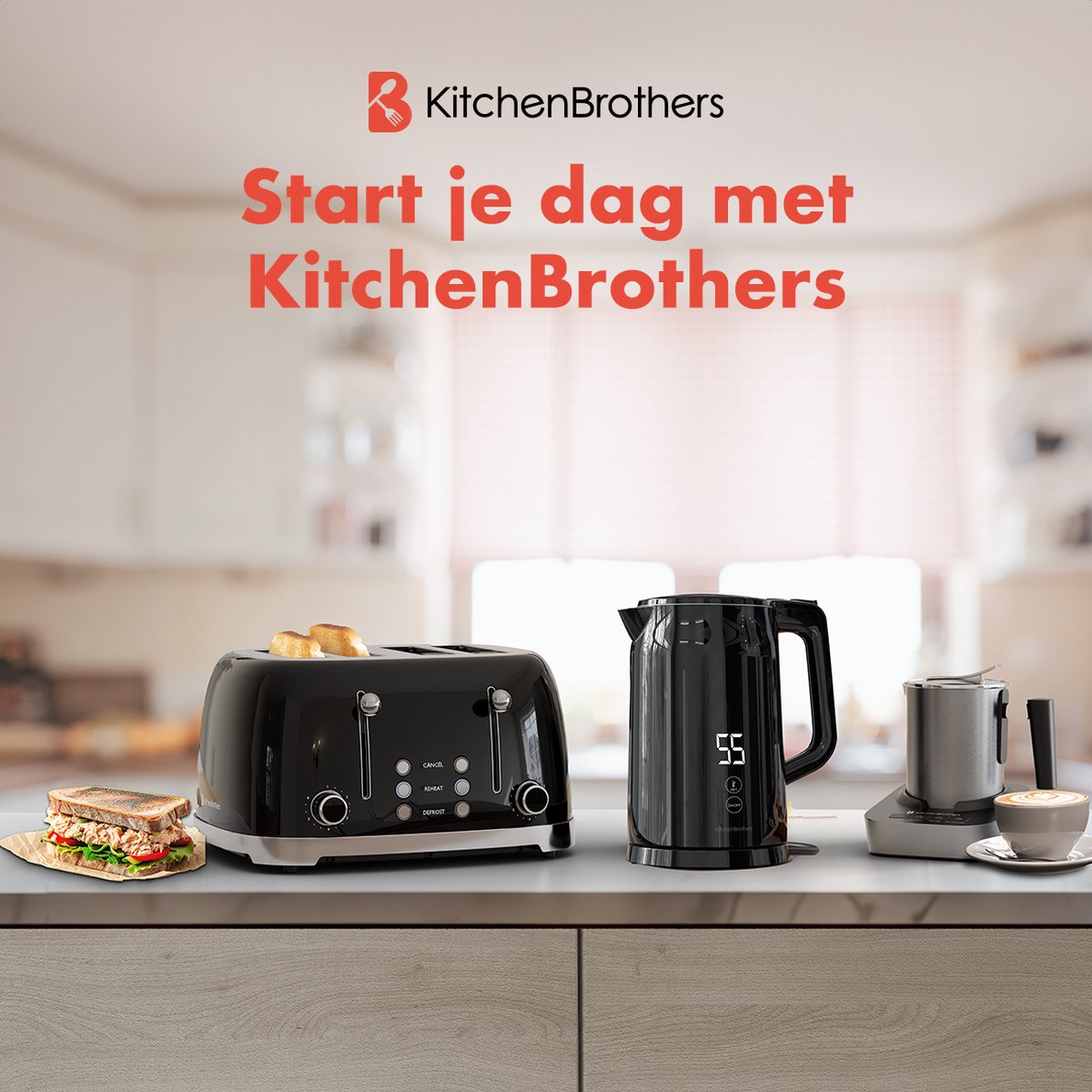 KitchenBrothers Waterkoker - 1.7L - Met Temperatuurregeling - PFAS- & BPA-vrij - Warmhoudfunctie - Display - Dubbelwandig - 2200W - Zwart — afbeelding 7
