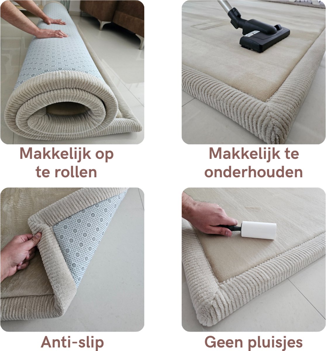 VenTur Speelmat - 200 x 150cm - 3cm Extra Dik en Zacht - Beige - Veilig voor Kinderen - Modern Duurzaam Design - Grote Babymat - Extra Dikke Antislip Baby Speelkleed - Kindermat - Speeltapijt - Speel mat - Opvouwbaar - Anti-slip - Geheugenschuim — afbeelding 4
