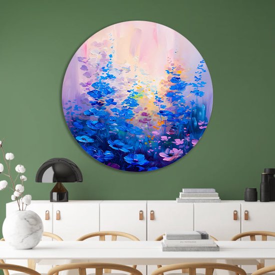 Bloemen wandschaal - Natuur wanddecoratie rond - Wandschalen Vlinders - Moderne schilderijen - Aluminium - Decoratie woonkamer muurcirkel aluminium 60x60 cm