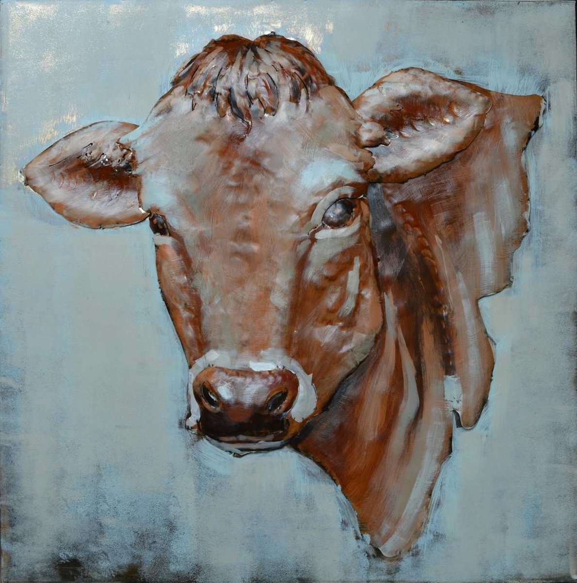 Home Schilderij - Metaalschilderij - Koe - 80x80cm Multikleur