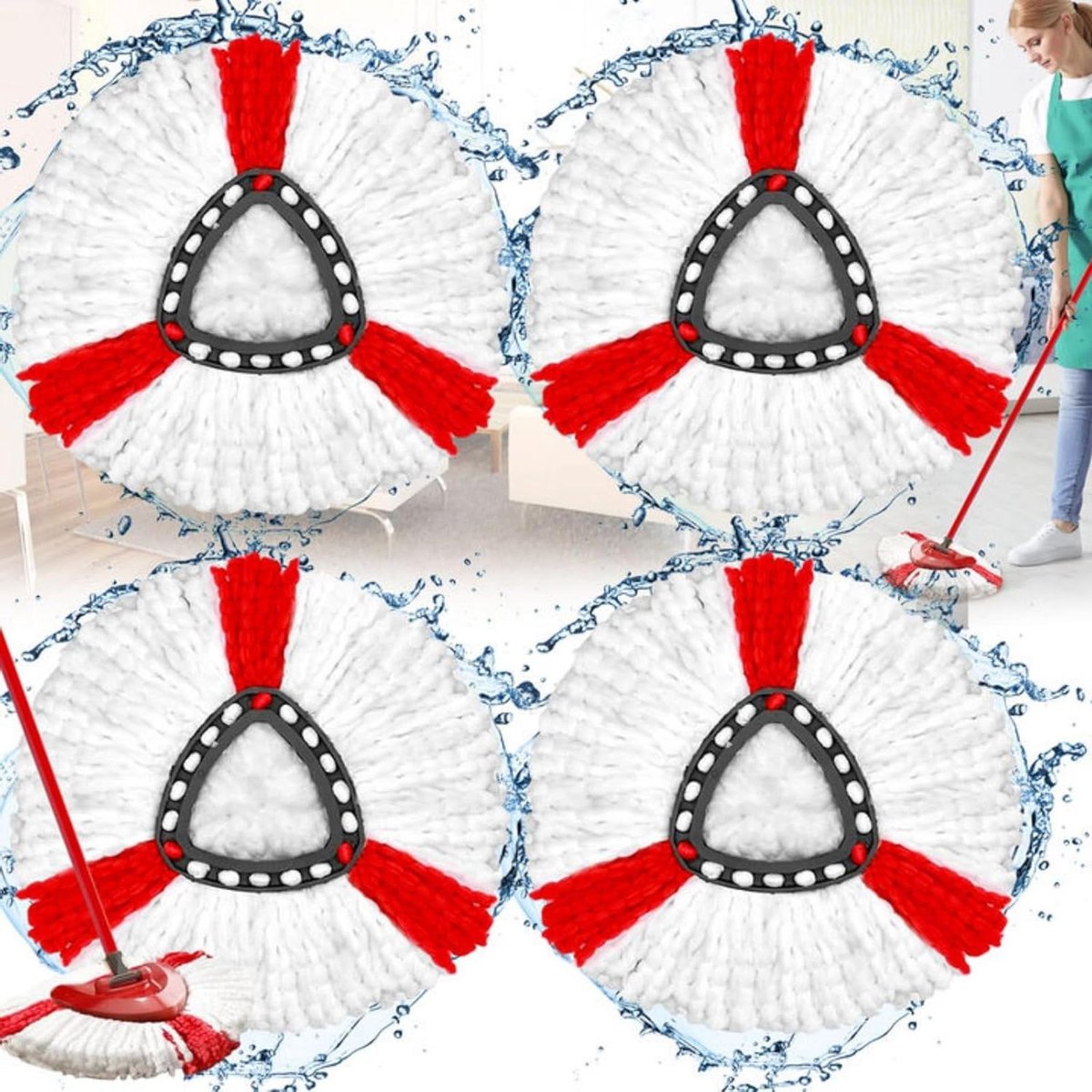Goedkoopste Vervangende Dweilkoppen - Set Van 4 - Microvezel Dweilvervangingskop - Voor O-Cedar Easywring Rinseclean Mop - Rood-Wit