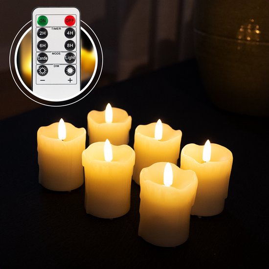 Akaro Oplaadbare LED Kaarsen – 6 LED Kaarsen met Wax – inclusief afstandsbediening – met oplaadsnoer – 35+ uur brandtijd – veilig en duurzaam – waxinelichtjes – theelichtjes - nep kaarsen