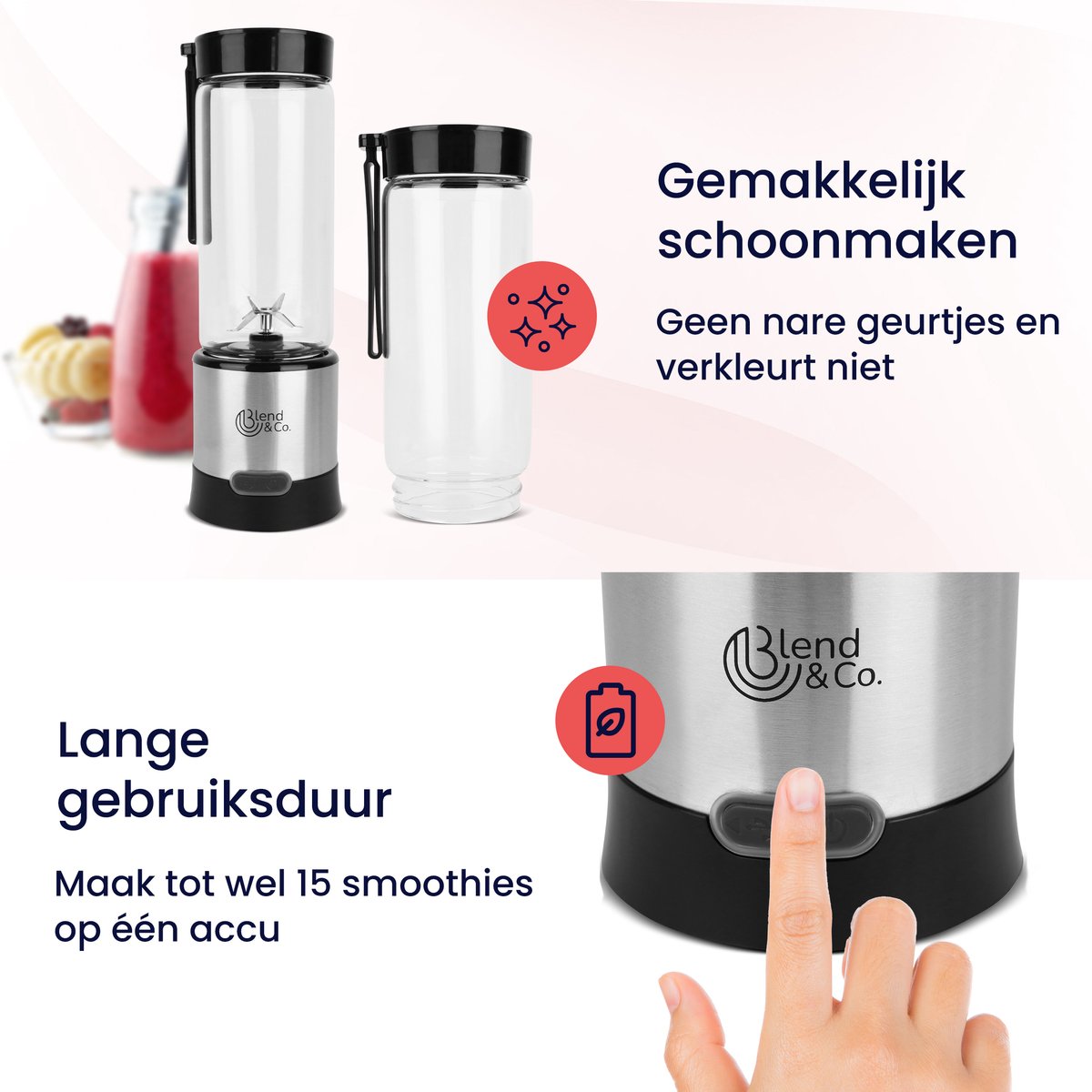 Blend&Co Mini Blender To Go – 450ml Glas – Draadloos & Draagbaar – Smoothie Maker – USB Oplaadbaar – Portable Blender – foto 5