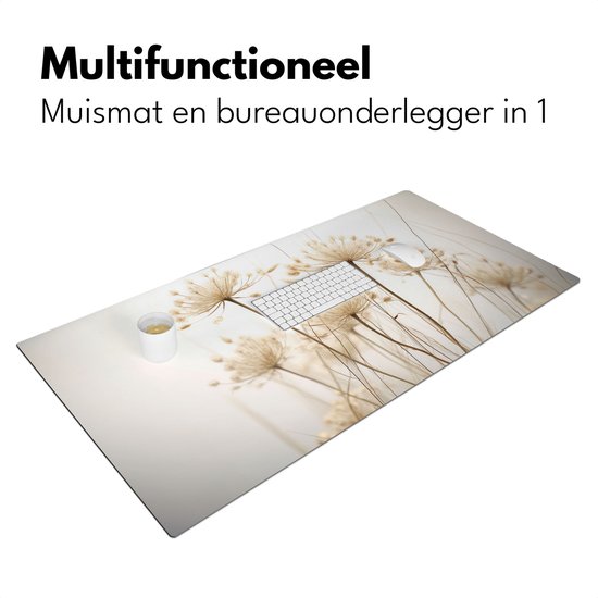 Sous-main 120x60 cm - Fleurs - Wit - Sunlight - Tapis de souris XXL - Sous-main - Grands Tapis de souris