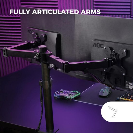 Mars Gaming MARM2 Blanc, Support de Moniteur à Double Bras pour Ecrans
