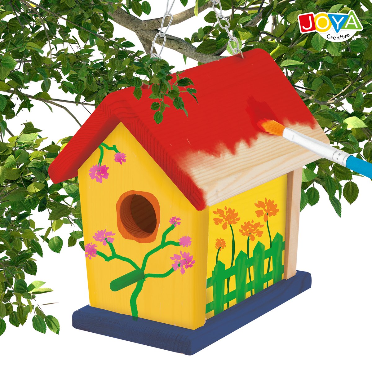 Joya Creative Vogelhuisje Schilderpakket - Knutselpakket voor Kinderen - Knutselen Meisjes - Zelf Bouwen en Schilderen - Houten Vogelhuisje voor in de Tuin — afbeelding 4