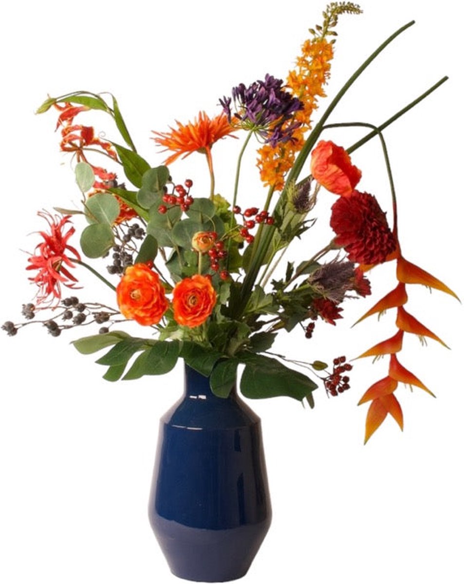 WinQ - Veldboeket Kunst Oranje Blauw Rood Combinatie - Boeket Kunstbloemen hoogte 70cm