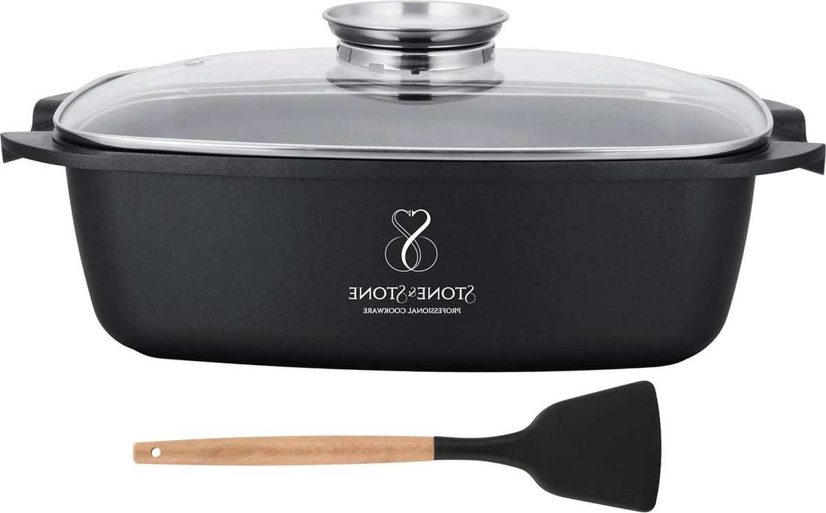 3-delige set pan 28 cm hoogte 75 cm dubbele handgreep kookpan 28 cm glazen deksel met ventiel steencoating sterrenrestaurant aanbevolen